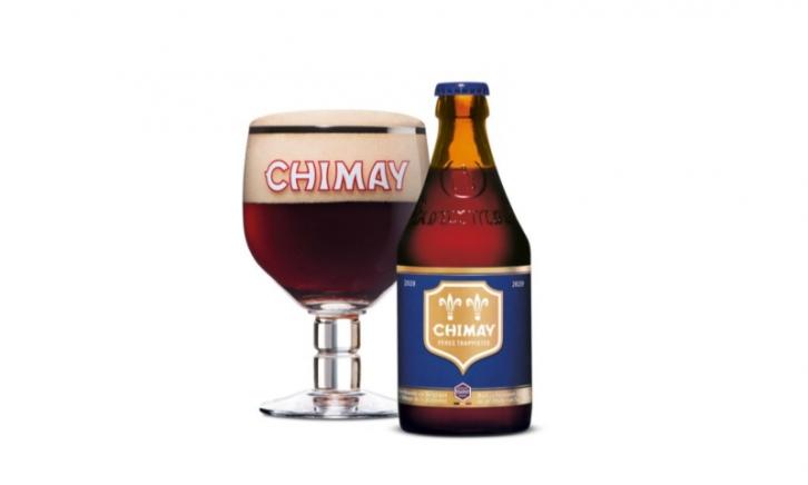 Chimay Blauw Grande Reserve flesje en glas Chimay Blauw Grande Reserve flesje en glas
